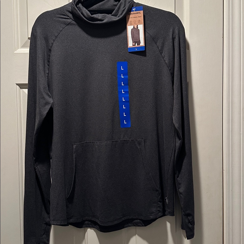 NWT Eddie Bauer Active Funnel Neck Long Sleeve Top with Front Pocket